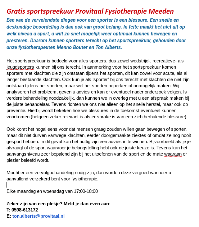 Provitaal-Fysiotherapie-Meeden/sportspreekuur